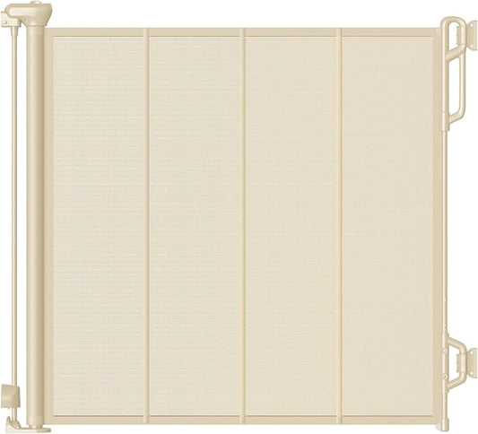 Reinforced Retractable Baby Gate or Mesh Dog Gate,Easy to Use for Stairs, Doorways, Hallways, Indoor, Outdoor, Wide Pet Gate 33.5" Tall, Extends to 45" Wide, Cream