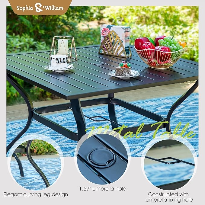 Sophia & William Outdoor Dining Set Patio Dining Set for 4 Outdoor Table and Chairs 5 Pieces with Swivel Patio Chairs 37"x 37" Metal Table for Garden Pool All Weather Brown