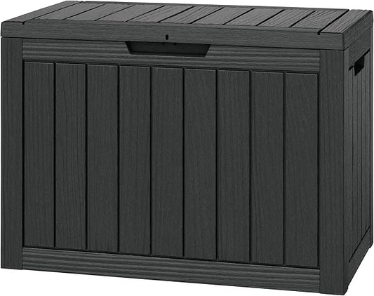 NUNU LAB Outdoor Storage Box, 45 Gallon Outside Deck Box Waterproof, Resin Outdoor Storage Cabinet With Lockable Lid, Backyard Storage Bench For Garden Tools, Patio Cushions, Pool Tools, Black