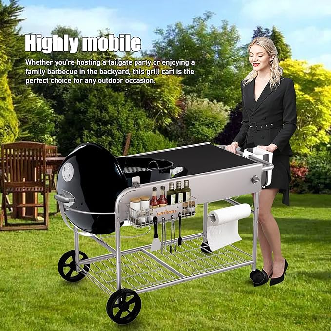 Grill Table for Weber 22" &18" Original Kettle, for Weber Grill Table, Stand Cart for JumboJoe Master-Touch Charcoal Outdoor Prep Performer Charcoal Accessories for Outside
