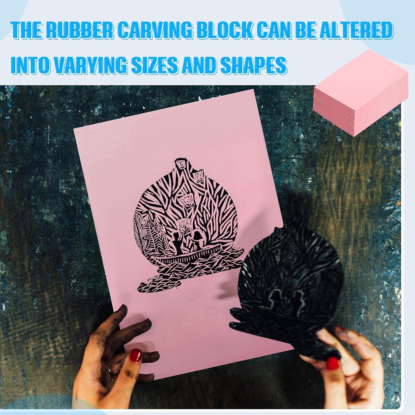 10 Pcs 4" x6“ Pink Rubber Art Soft Linoleum Carving Block, Rubber Crafts Linocut Block for Printmaking,Stamp Carving Block