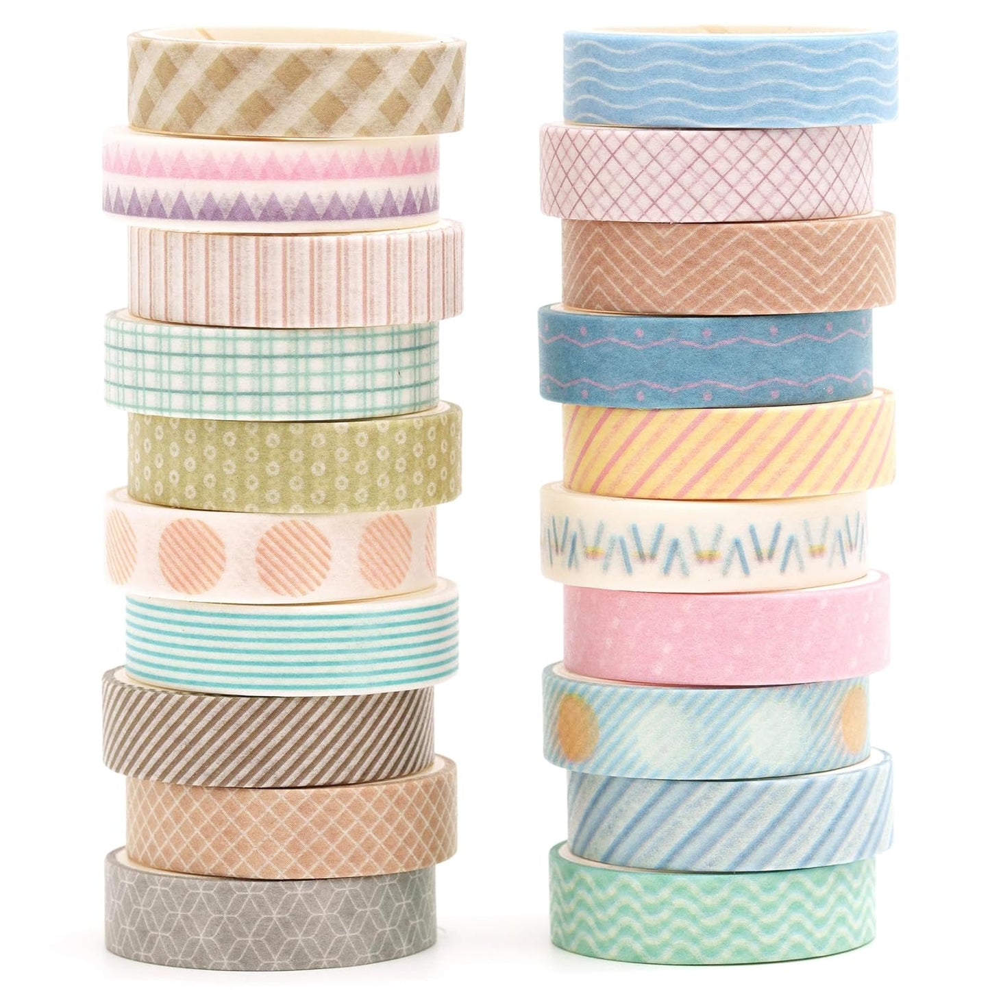 20 Rolls Basic Washi Tape Set Japanese Arts Adhesive Tapes Simple Patterns Decorative Masking Tape Sets for Craft, Kids, Scrapbook, DIY, Gift Wrapping (Style Two)