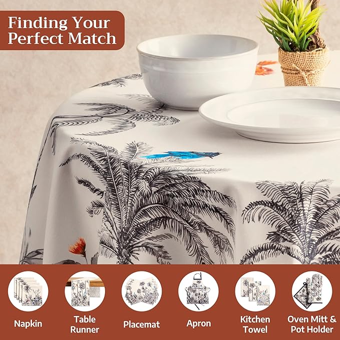 Maison d' Hermine Table Cloth Round Table 100% Cotton 63 Inches Fall Tablecloth Reusable Everyday Use for Thanksgiving Christmas Decorations Dining Farmhouse Party (Amazonia)