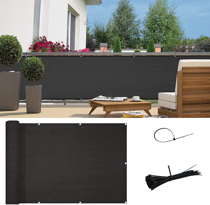 SUNNY GUARD 3'x16' Black Balcony Privacy Screen Fence, Apartments Railing Heavy Duty Wind Screen for Outdoor,Deck,Backyard,Patio Privacy（We Make Custom Sizes）