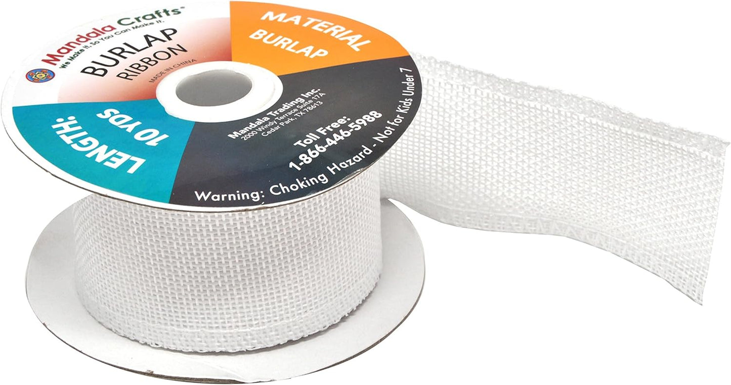 Mandala Crafts White Burlap Ribbon 2 Inches Wide Jute Ribbons for Crafts - 20 Yds Roll Rustic Burlap Wrap Trim Ribbons for Wreaths Bows Wedding Party Decoration