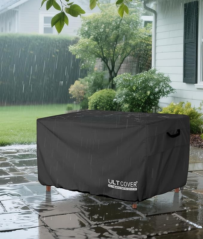 ULTCOVER Rectangular Gas Fire Pit Table Cover 44x32 inch Waterproof Heavy Duty Firepit Cover, Black
