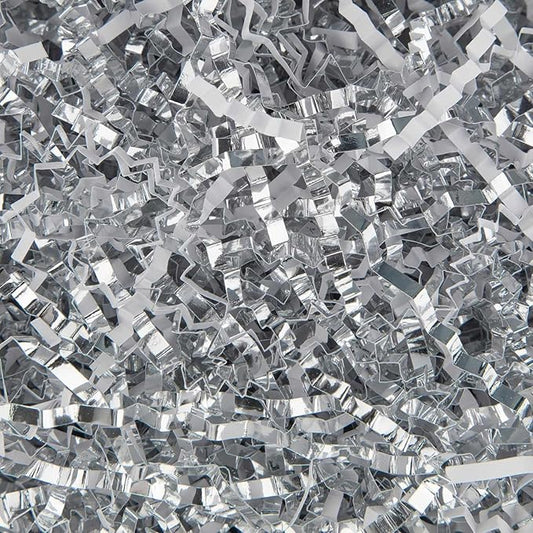 Caleihd 4.5oz Crinkle Cut Paper Shredded Filler Paper for Gift Baskets Gift Box Confetti Paper Shreds Decoration Stuffing for Birthday, Weddings, Anniversaries, Christmas Wrapping White&Silver