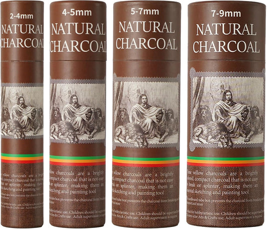 100 PCS Willow Charcoal Sticks, Ideal for Artists, Beginners, Students, Perfect for Sketching, Drawing, Shading, and Fine Art, 5.7 Inches Long, 2-4*25,4-5*25,5-7*25,7-9*25 (2-4,4-5,5-7,7-9)