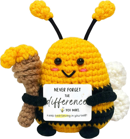 Funny Birthday Gifts for Women Men - Crochet Bee Animals with Positive Card, Appreciation Gifts for Coworker Boss Friend Sister, Inspirational Relaxation Gift Emotional Cheer Support Crochet Bee