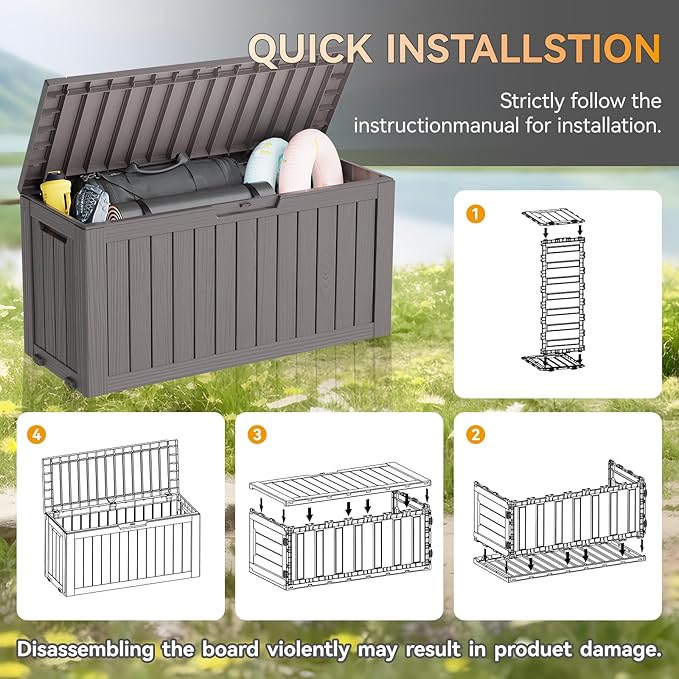 Outdoor Storage Box, Resin Deck Boxes Outdoor Waterproof For Patio Furniture, Garden Tools, Pool Supplies, Durable And UV Resistant, Lockable (72 Gallon, Grey)