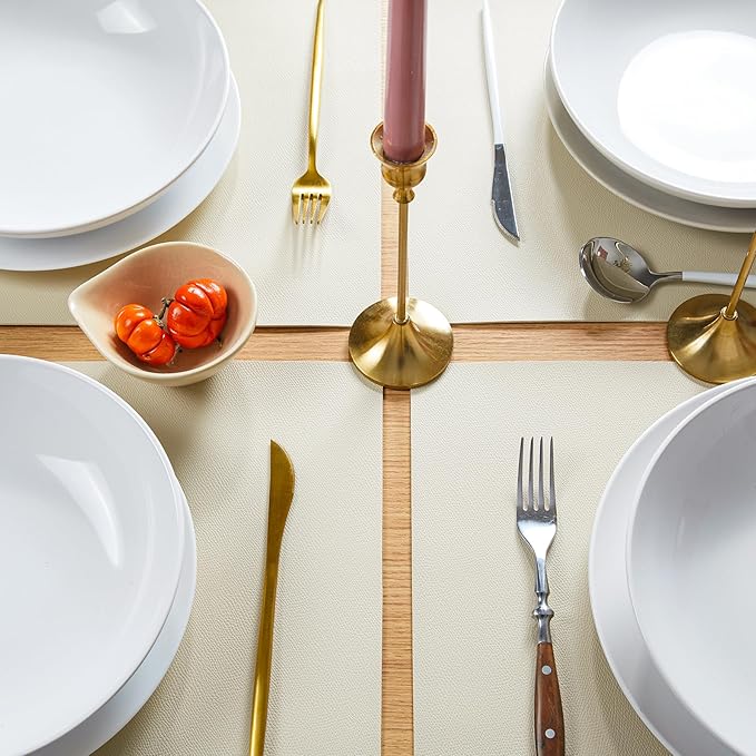 DOLOPL Placemats Set of 6, Wipeable Faux Leather Heat Resistant Mats for for Kitchen Dining Room Table Decorations, Modern Anti Slip Dining Table Place Mats for Indoor & Outdoor Use(Beige)
