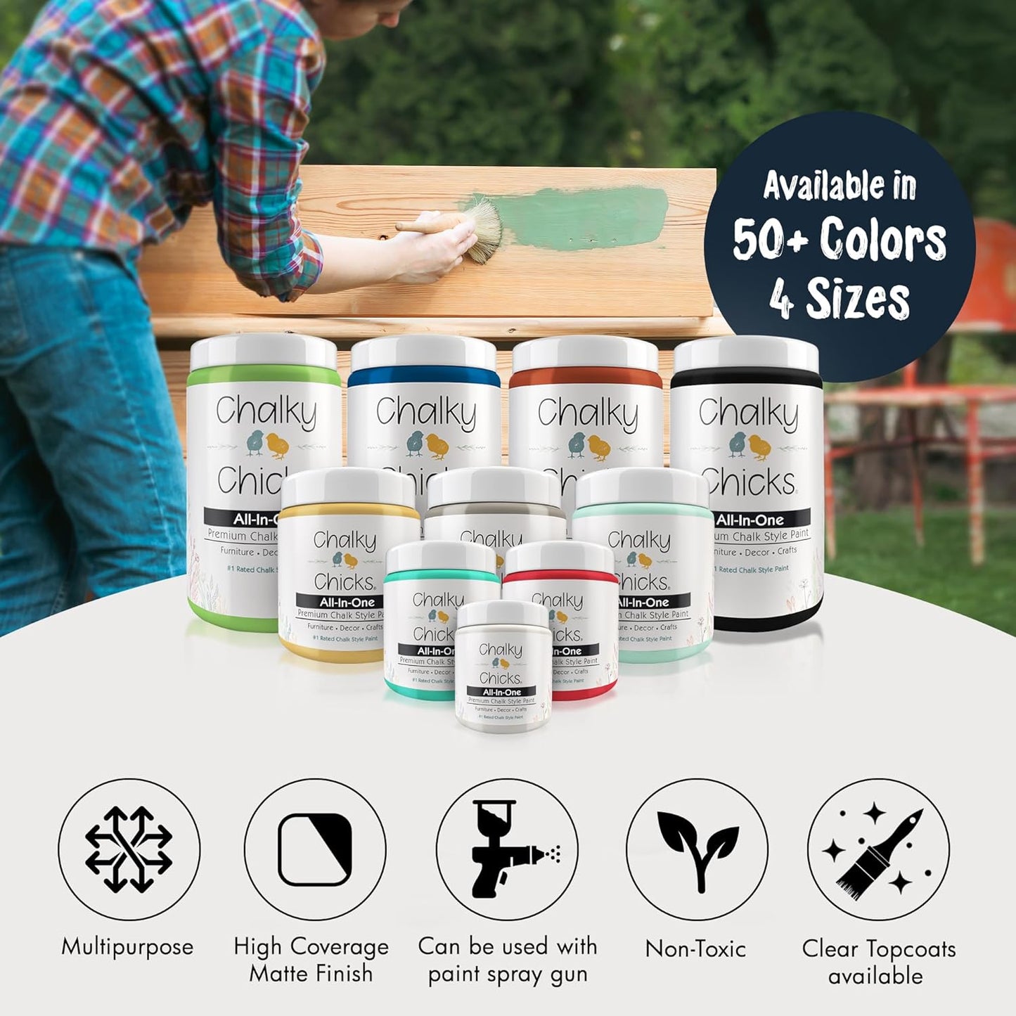 Chalky Chicks All-in-One Chalk Paint for Furniture or Cabinet - 8 Fl Oz - Matte Finish Denali (Deep Blue) for Metal, Wood Furniture Paint - No Sanding All-in-One for Home Decor & Crafts, USA Made