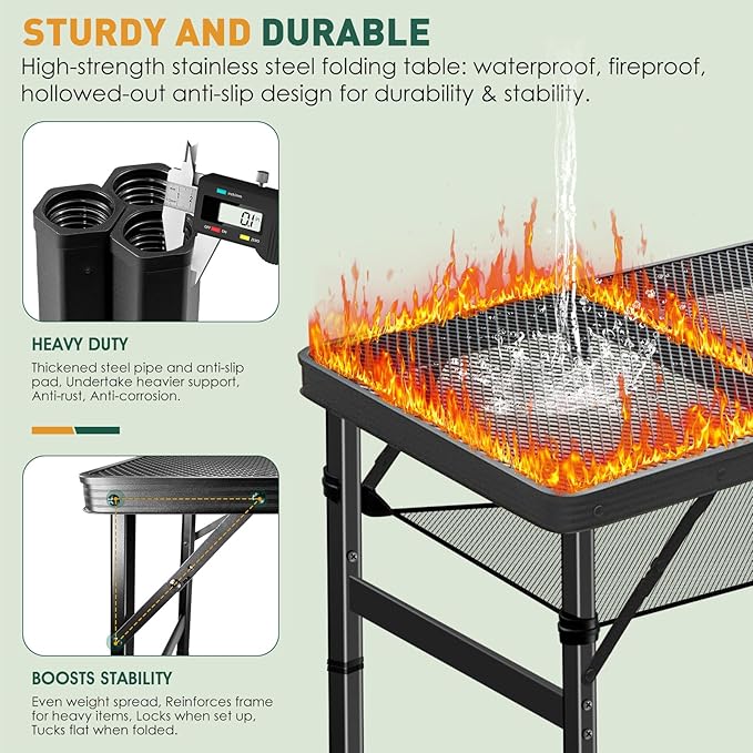 DeeprBetter Folding Camping Table, 3ft Camping Table Aluminum Folding Table with 3 Adjustable Height Max 27.5 Inch Picnic Table Portable Table for Outdoor Backyard BBQ, Beach