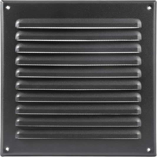 Square Ventilation Grille / 8" x 8" Inch Inside Measurement/Black Metal Air Vent Louver - Inside/Outside use - / 10" x 10" Inch Outer Measurement