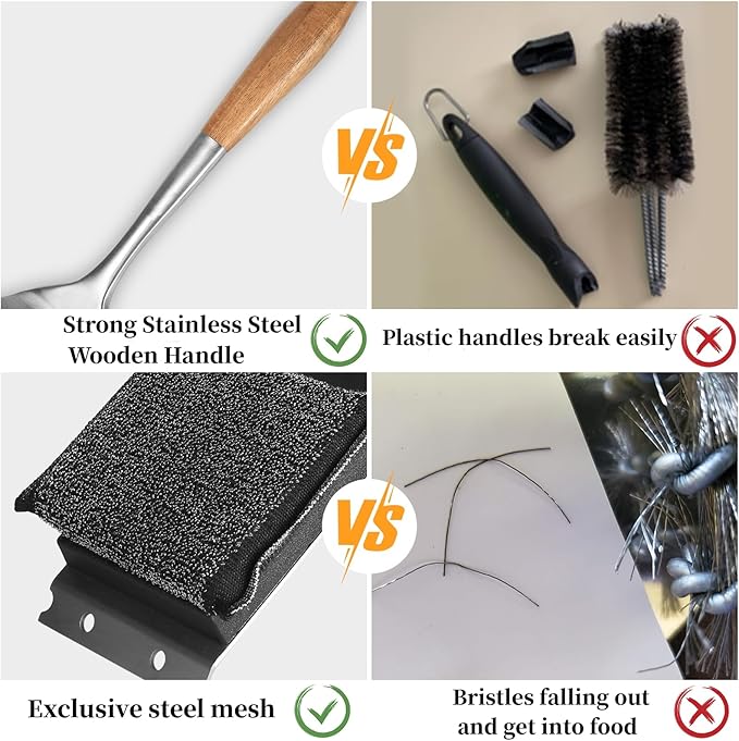 Bristle-Free Grill Brush with Replacement Head. Ultra Safe & Efficient Cleaner for Cast Iron and Stainless Steel Outdoor Grills.Gifts for Men/Dad