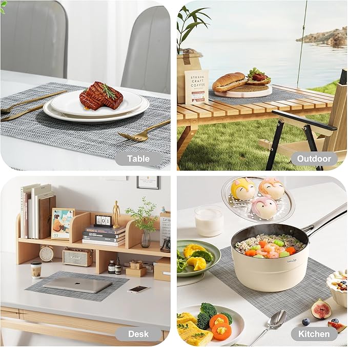 Placemats Set of 8，Non-Slip PVC Weave Table Mats Easy to Clean，Heat Resistant Place Mats for Kitchen Dining Table Decoration Indoor Outdoor，Gray
