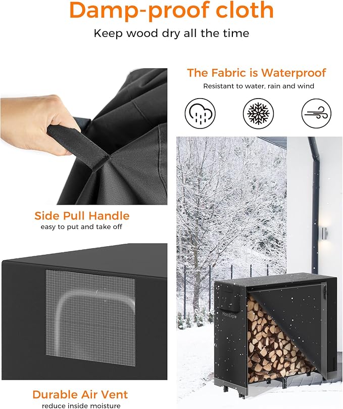 4ft Firewood Log Rack with Cover Outdoor, Heavy Duty Indoor Outdoor Firewood Storage Log Rack with Cover Combo Set Black