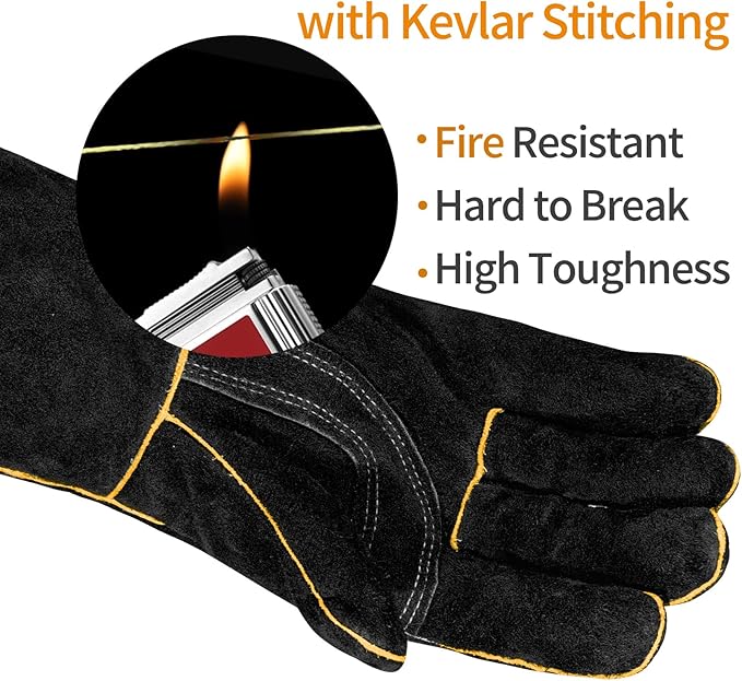 Leather Welding Gloves - Thick Premium Cow Split Leather, Heat Resistant, Welding, Grilling, BBQ & Fireplace