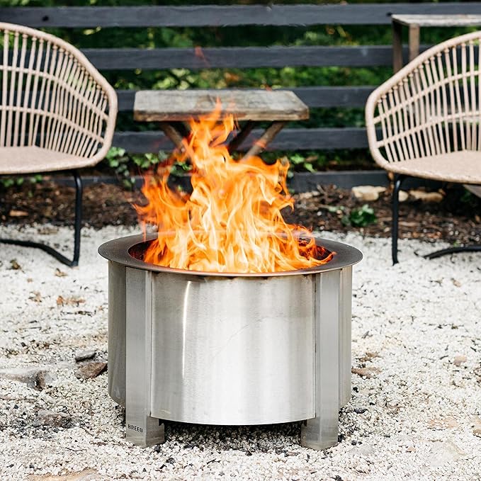 Breeo Smokeless Fire Pit (X Series 19, Stainless Steel) | 22.1 inch Smokeless Firepit for Outside | 47 Pounds | Ideal for Families, Gifts for Dad | Compatible with Wide Range of Breeo Accessories