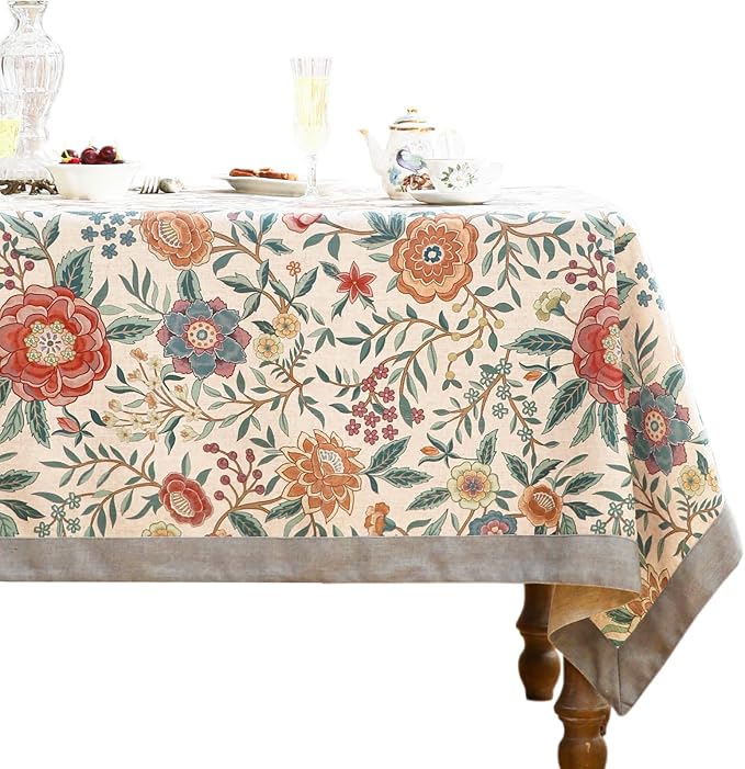 Designer Linen Square Tablecloth,Vintage William Morris Floral Table Cloth with Colorful Pattern,Decor Table Cover for Kitchen,Dining,Thanksgiving,Christmas,67"*67"-Flowershadow a