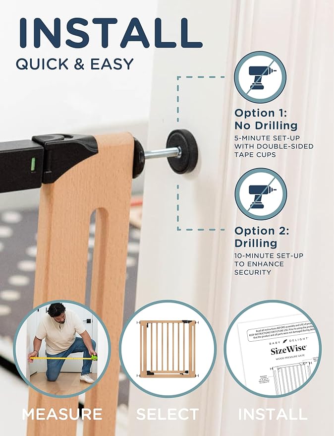 SizeWise™ Wood Pressure Mounted Safety Gate 27.6"-31.5" | Extra-Wide Passage | Auto-Close Two-Way Opening for Doorways and Hallways | Easy Installation | PEFC Certified Beech Wood (28.7" Passage)