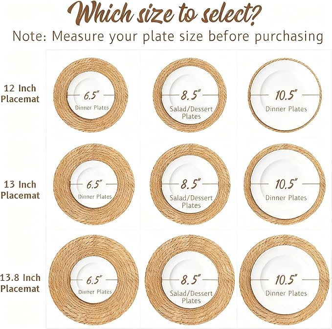 Round Woven Placemats 12 inch Set of 10 - Boho Farmhouse Natural Rattan Table Mats for Dining, Circular Place Mats for Kitchen Table Decor, Farmhouse Weave Placematsfor Dining Table Decor
