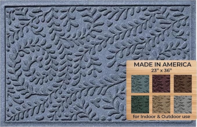 WaterHog Indoor/Outdoor Use Door Mat, 2' x 3', Made in USA, Welcome Mat for Front Door, Durable, Water-Trapping Floor Rug, Decorative, Skid-Resistant Entryway, Boxwood Collection, Bluestone