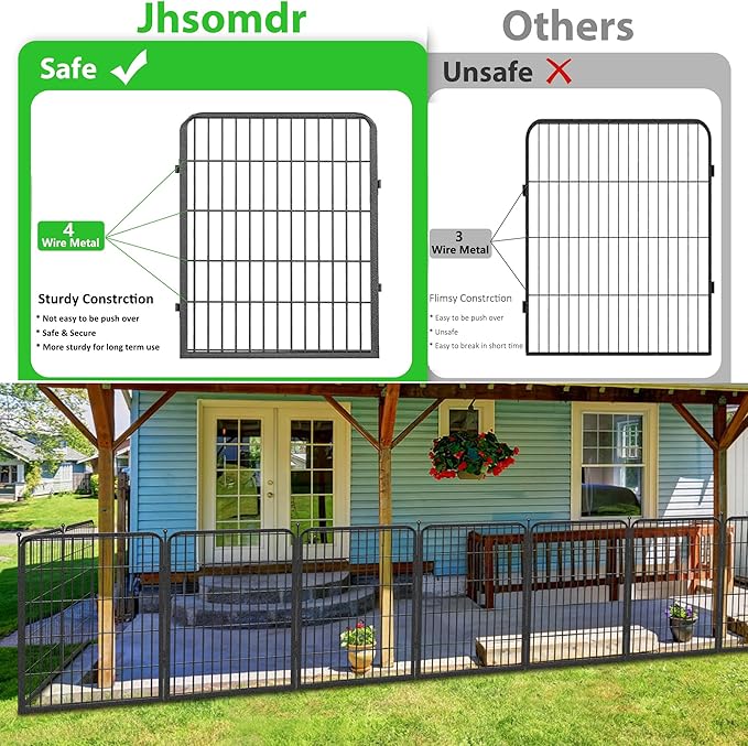 Garden Fence with Gate Metal Fencing Outdoor for Yard, 32in x110ft 48 Panels Outdoor Dog Fence Temporary Fence for Dogs Outside, Rustproof Garden Fencing Flower Bed Edging for Patio