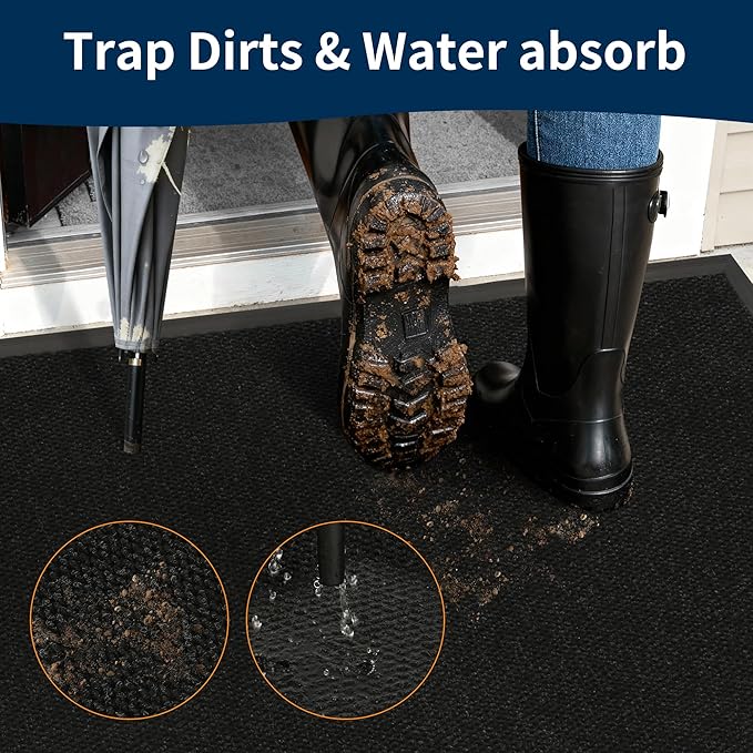 2' X 38' Commercial Outdoor Doormats Customized Sizes,Thick Heavy Duty Rubber Door Mat Indoor Outside, 0.35" Low Profile All-Weather Waterproof Matt for Garage Floor Patio Porch Entrance Entryway