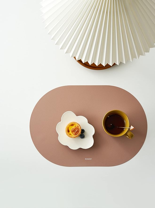 Clay Pink Oval Silicone Placemats Set of 4 with Matching Coasters – Heat Resistant, Waterproof, Easy to Clean Non-Slip Modern Dining Table Mats – Premium Leather Textured Japandi Kitchen Décor