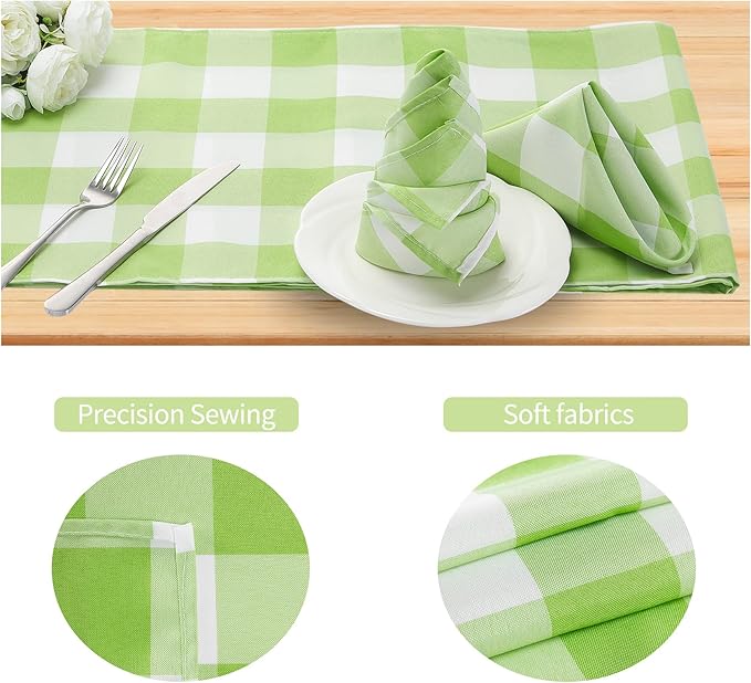 Buffalo Plaid Table Napkins Set of 100 Checkered Cloth Napkins 17x17 inch Washable Dinner Gingham Pattern Napkins Soft Napkins for Wedding Party Dining Banquet(Emerald and White)