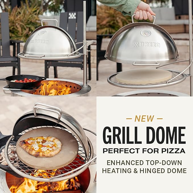 Breeo Grill Dome and Outpost Grill Bundle – Hinged Stainless Steel Dome w/Built-in Thermometer, Griddle Accessories Kit, Outdoor Set for Live-Fire Cooking – Fits X/24, X/30 Series