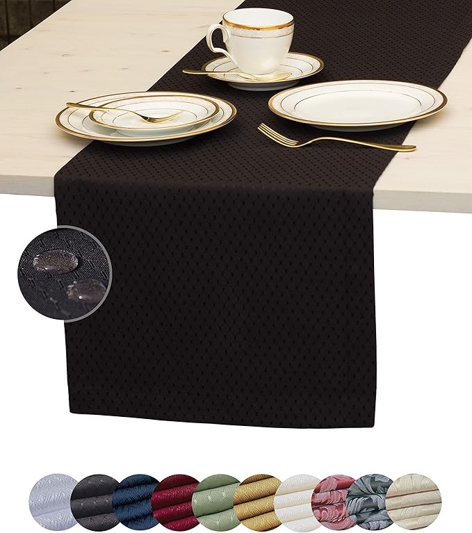 Black Table Runner 108 inch, Waterproof Dresser Scarf, Outdoor Coffee Table Runner, Elegant Dining Table Runners for Fiesta, Dinner Parties, Events, Wedding, Decor Thanksgiving, Halloween,Christmas