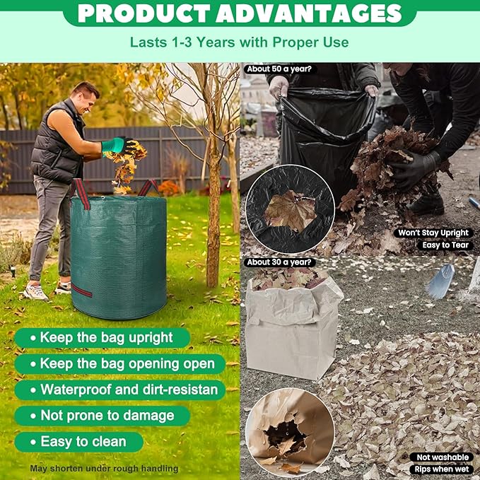 72 & 32 Gallon Reusable Yard Waste & Lawn and Leaf Bags with Handles - Tear Resistant PP Garden Trash Bags for Seasonal Cleanup, Patio, Lawn & Leaf Collection, Grass Clippings, Collapsible with Gloves