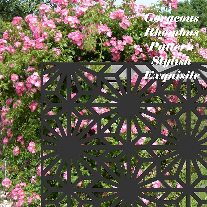 Domi Metal Privacy Screens and Panels with Free Standing, Freestanding Outdoor Indoor Privacy Screen, Decorative Privacy Screen for Balcony Patio Garden, Sun Flower Shape