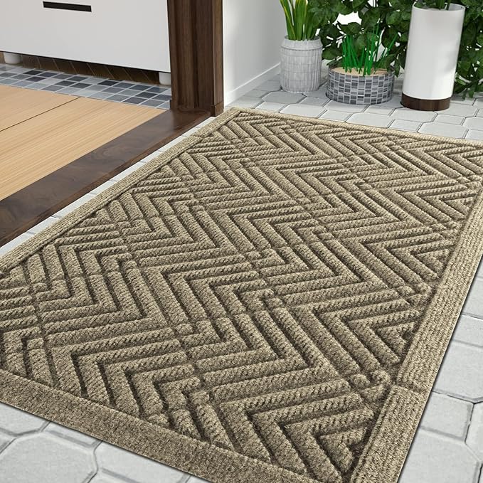 Yimobra Door Mats Outdoor 29.5x17, All-Season Waterproof Outdoor Mats for Front Door Entrance with Drainage Holes, Heavy Duty Non-Slip Doormat for Garage Patio Entryway Indoor, Beige Square