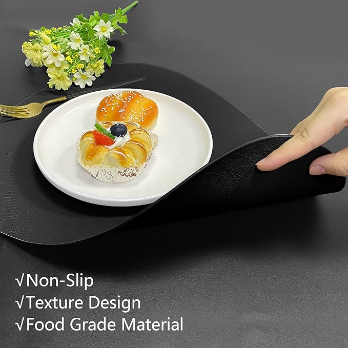 Herda Dining Leather Placemats Set of 4 Wipeable Washable Place Mats for Square Round Table Easy to Clean Table Mats for Kitchen Patio Indoor Outdoor, Black Leather Halloween Place Mat 4 Pack