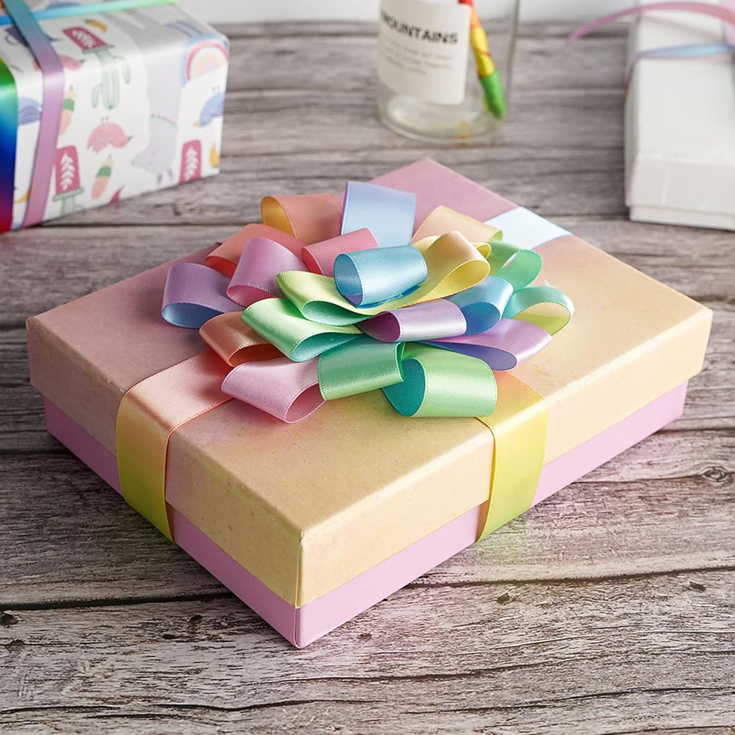 MEEDEE Pastel Rainbow Ribbon - Satin, 1 inch, 25 Yards - Perfect for Gift Wrapping, Wedding, Pride, Party & Birthday Decorations