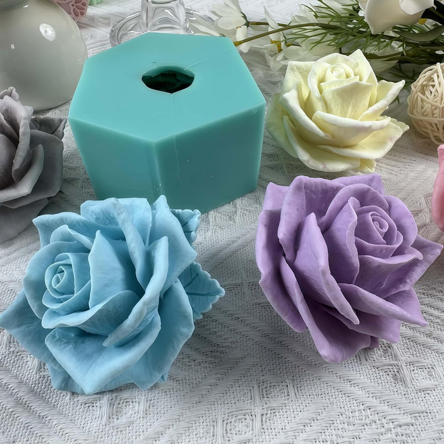 GreatMold 3D Blossom Rose Soap Mold Candle Mould Epoxy Resin Flower Crafts Silicone Molds Beautiful Rose Flower Wax Melt Cake Decoration Art Crafts Moulds