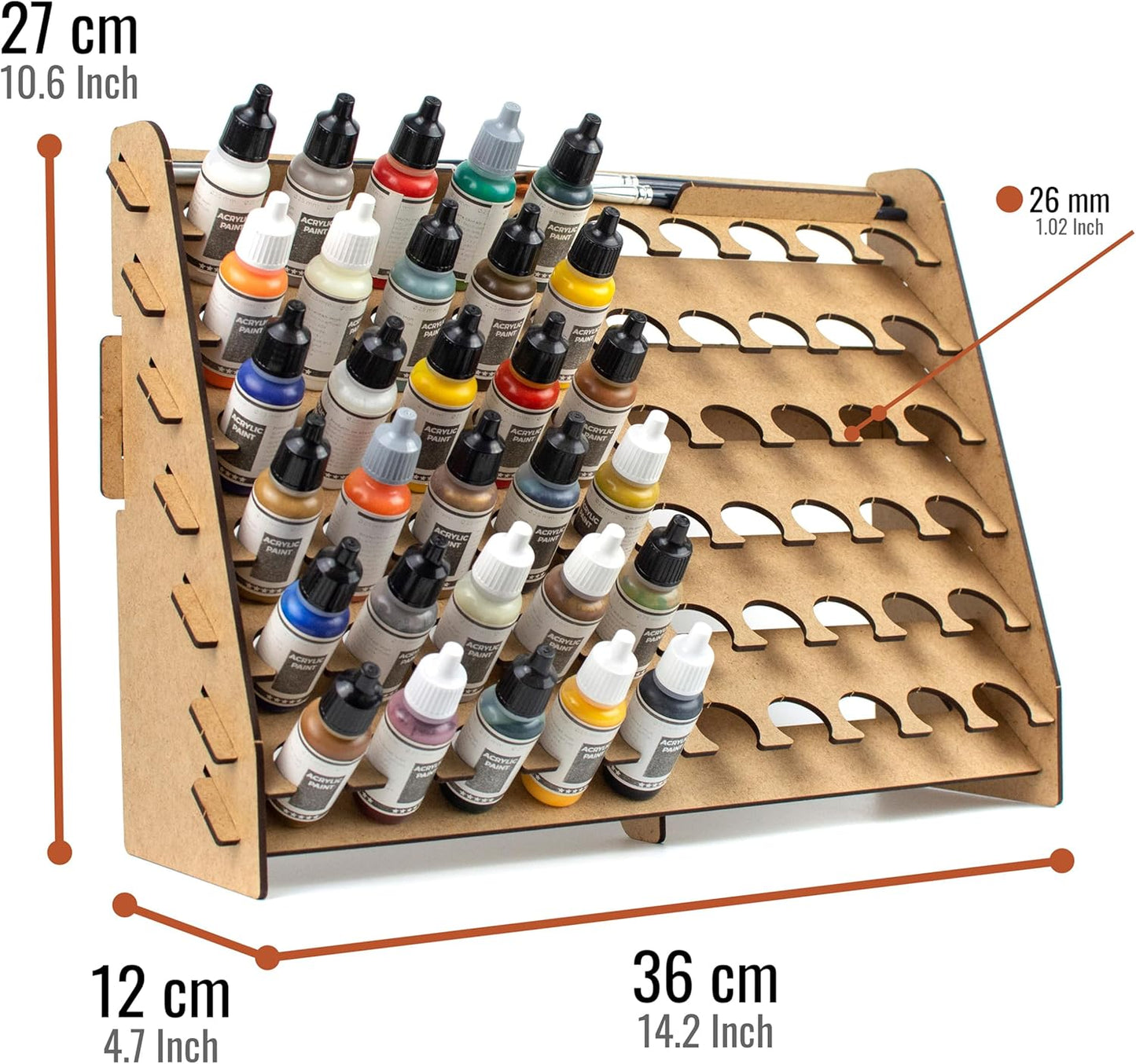 Paint Rack for model paints. Hobby craft Vallejo Tamiya Army compatible wall paint rack stand holder organiser storage for miniature warhammer art artists (26 mm)