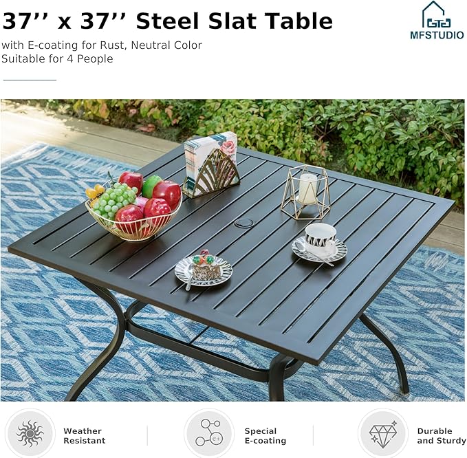 MFSTUDIO 5 Pieces Patio Dining Sets for 4, Square Metal Outdoor Table and Chairs, Heavy Duty Patio Dining Furniture for Deck, Porch