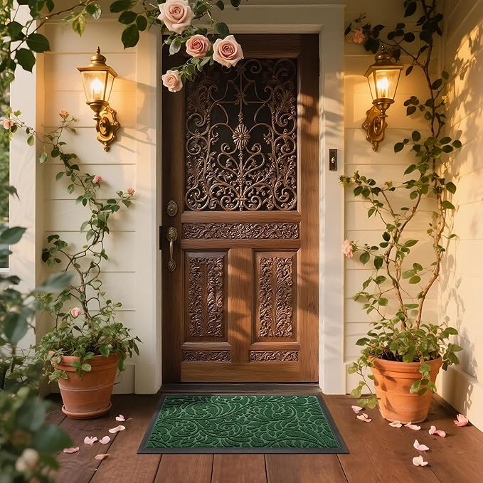 Yimobra Door Mat Outside Entrance 29.5x17, Waterproof Sturdy Outdoor Mats for Front Door, Heavy Duty Non-Slip Doormat for Garage Patio Entryway Indoor, Easy Clean, Green