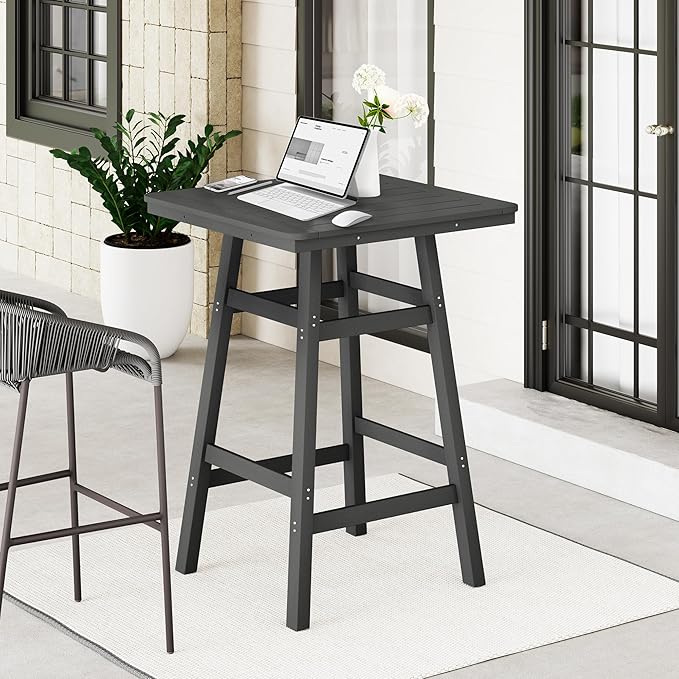 Costaelm Outdoor Bar Table, 42" Counter Height Square Patio Cocktail Bar Table with Umbrella Hole, Patio Bistro Dining Pub Table for Front Porch Deck Backyard Garden, Gray