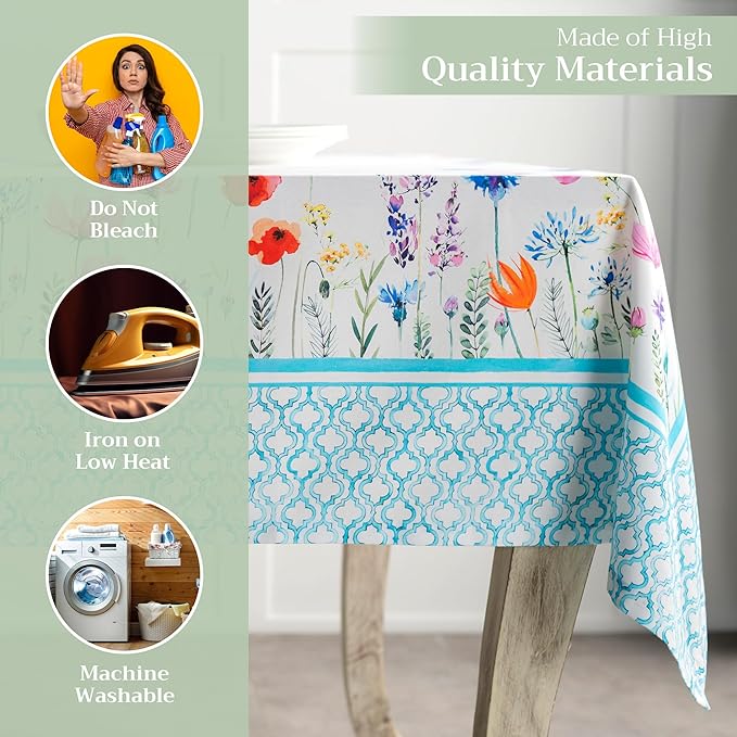 Maison d' Hermine Table Cloth Rectangle Table 100% Cotton 60 x 120 Inches Tablecloth Reusable for Dining Room, Farmhouse, Home, Party, Festive & Wedding Spring Summer - Flower in The Field