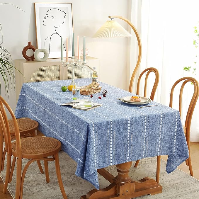 Chassic 54 x 72 inches Farmhouse Style Linen tablecloths, Wrinkle Resistant Washable Dining Room Table Cloths for Small Rectangle Tables - Hemstitch Blue