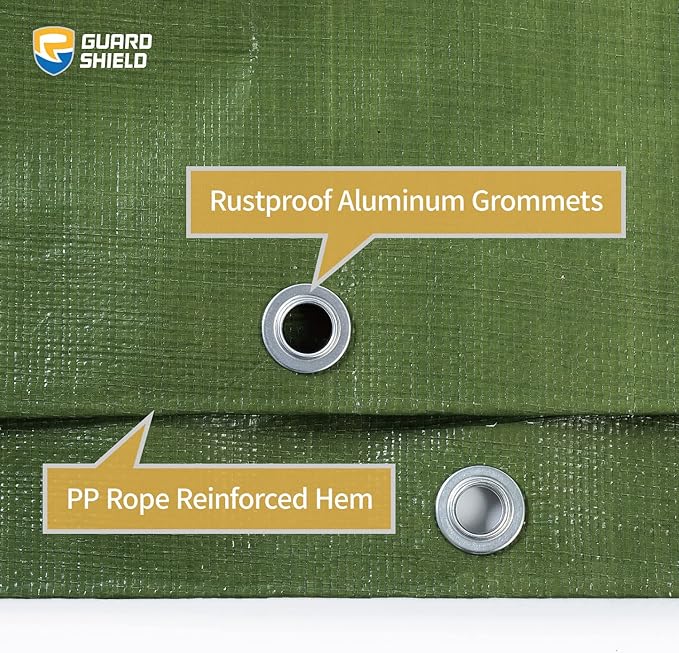 GUARD SHIELD Heavy Duty Tarp 16x16 Feet Green Multi Purpose Thick Waterproof Poly Tarp Cover 10mil