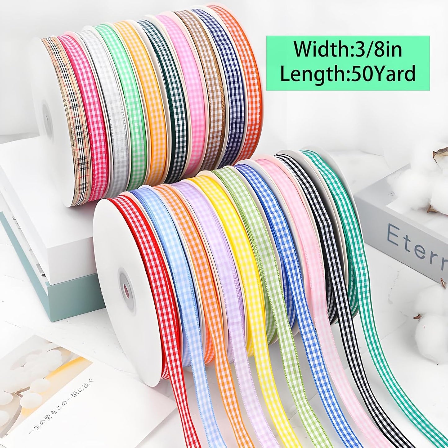 Classic Gingham Checkered Ribbon, Assorted Colors Premium Polyster Plaid Checkered Craft Ribbon for Gift Wrapping, DIY Projects, Hair Bows,Scrapbooking & Party Decor (Red, 3/8x50Yd)