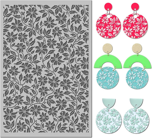 Arbuya Flowers Polymer Clay Texture Mat - Flowers Leaves Leaves Texture Sheet for Polymer Clay Jewelry Making, Earring Charms, DIY Craft Supplies