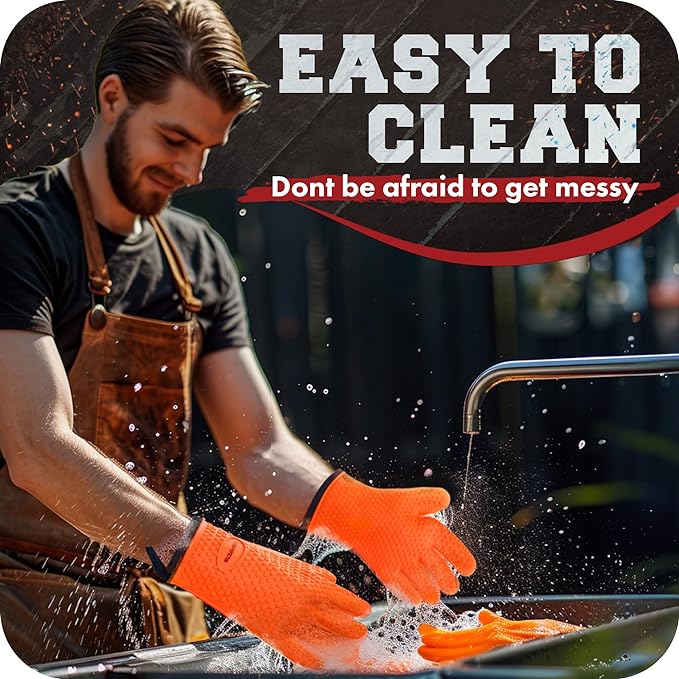 KITCHEN PERFECTION S Silicone Smoker Oven Gloves -Extreme Heat Resistant BBQ Gloves -Handle Hot Food Right on Your Grill Fryer Pit|Waterproof Oven Mitts |Superior Value Set+3 Bonuses