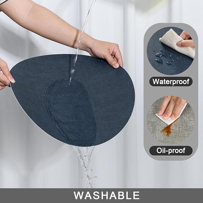 Myir JUN Round Placemats Dual Sided, Faux Leather Place Mats Set of 6 Indoor Placemat for Dining Table Outdoor Place Mat Non-Slip Washable Table Mats (Gray Blue, Set of 6)